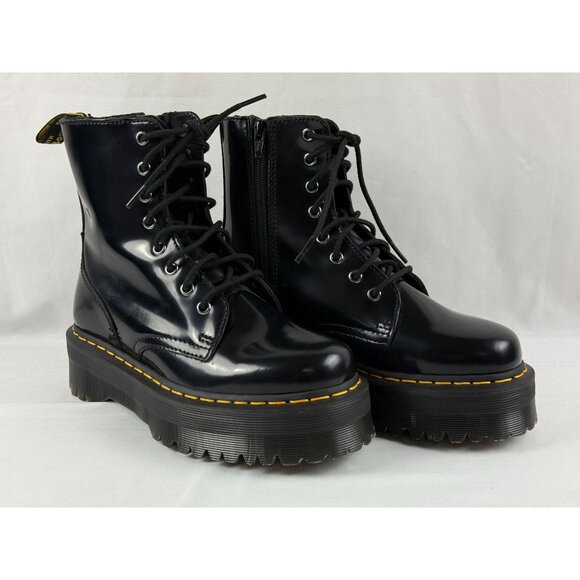 NEW 7 US Womens/ 6 US Mens Dr. Martens Jadon Black Polished Smooth Leather Platf - Picture 1 of 10